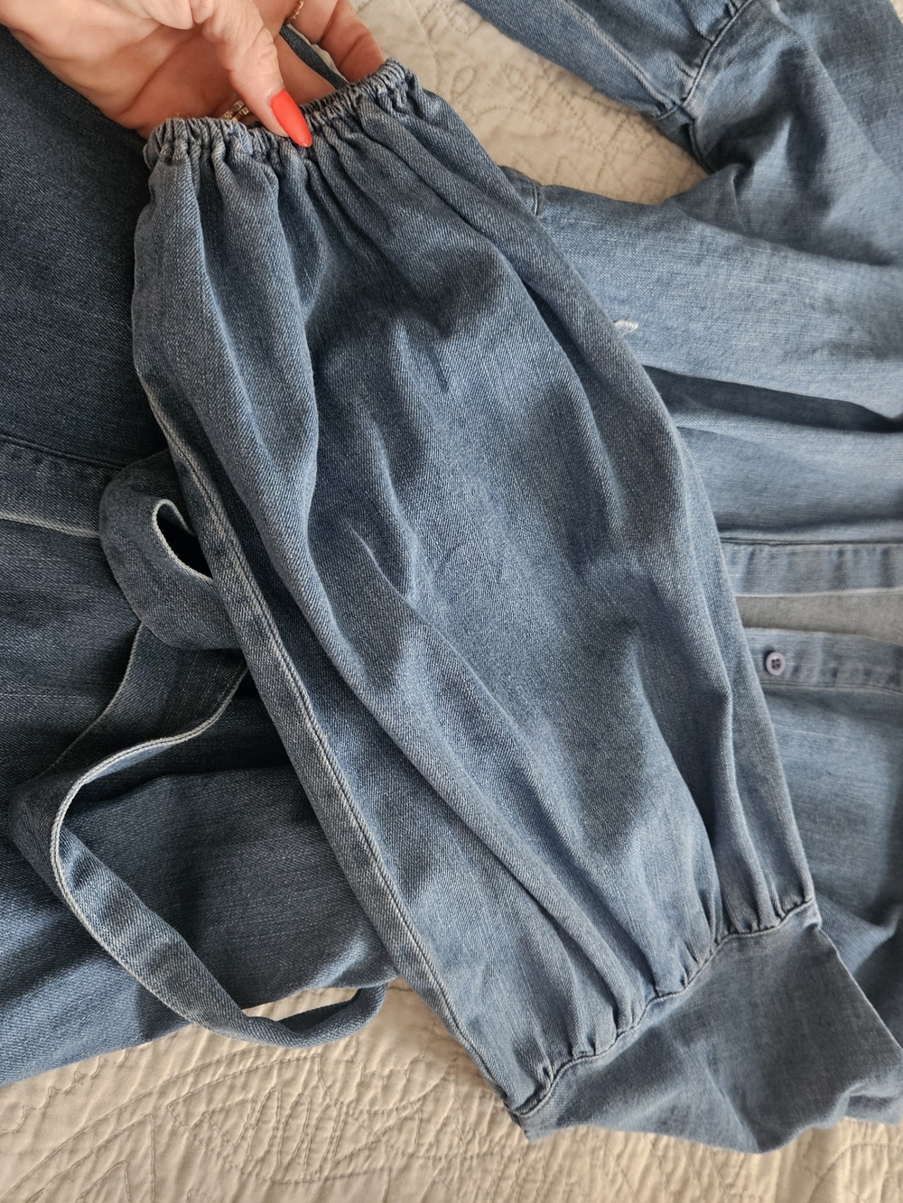Vici Light Blue Denim Jumpsuit with Tie Waist - Picture 3 of 5